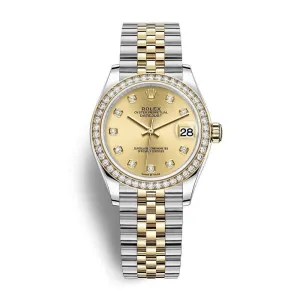 Rolex Datejust 31mm - Ref: 278383rbr-0026 - Champagne Diamond Dial & Diamond Bezel, Two Tone Stainless Steel & 18K Yellow Gold Jubilee Bracelet Women's Watch