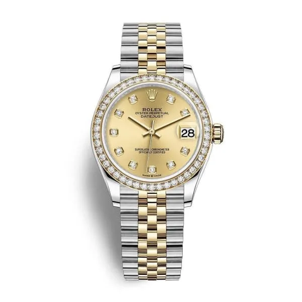 Rolex Datejust 31mm - Ref: 278383rbr-0026 - Champagne Diamond Dial & Diamond Bezel, Two Tone Stainless Steel & 18K Yellow Gold Jubilee Bracelet Women's Watch