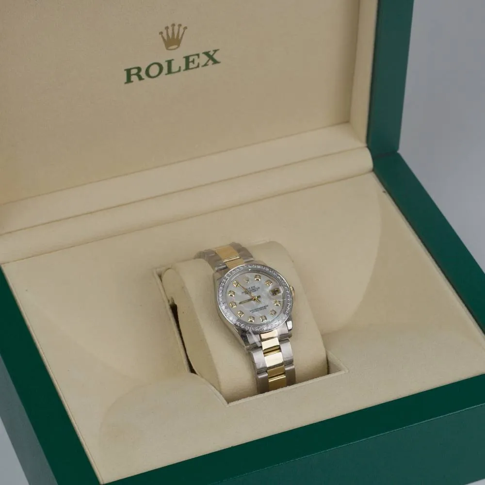 Rolex Datejust 31mm - Ref: 68273 - Aftermarket White Mother of Pearl Diamond Dial & Diamond Bezel, Two Tone Stainless Steel & 18K Yellow Gold Oyster Bracelet Women's Watch