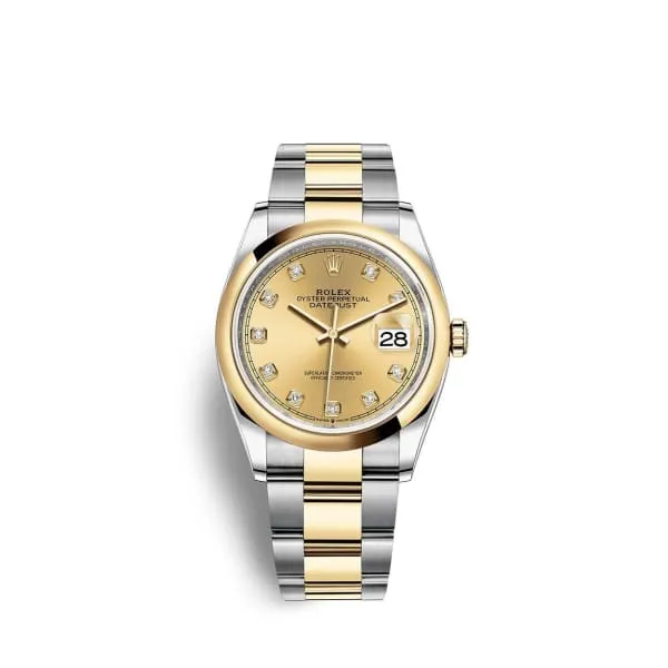 Rolex Datejust 36mm - Ref: 126203-0018 - Champagne Diamond Dial, Two Tone Stainless Steel & 18K Yellow Gold Oyster Bracelet Watch