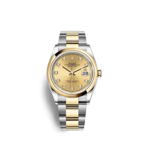 Rolex Datejust 36mm - Ref: 126203-0018 - Champagne Diamond Dial, Two Tone Stainless Steel & 18K Yellow Gold Oyster Bracelet Watch
