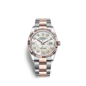 Rolex Datejust 36mm - Ref: 126231-0022 - White Mother of Pearl Diamond Dial, Two Tone Stainless Steel & 18K Rose Gold Oyster Bracelet Watch