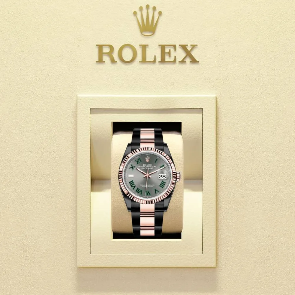 Rolex Datejust 36mm - Ref: 126231-0030 (PVD) - Slate Grey Wimbledon Roman Dial & Fluted Bezel, Black PVD Stainless Steel Oyster Bracelet Watch