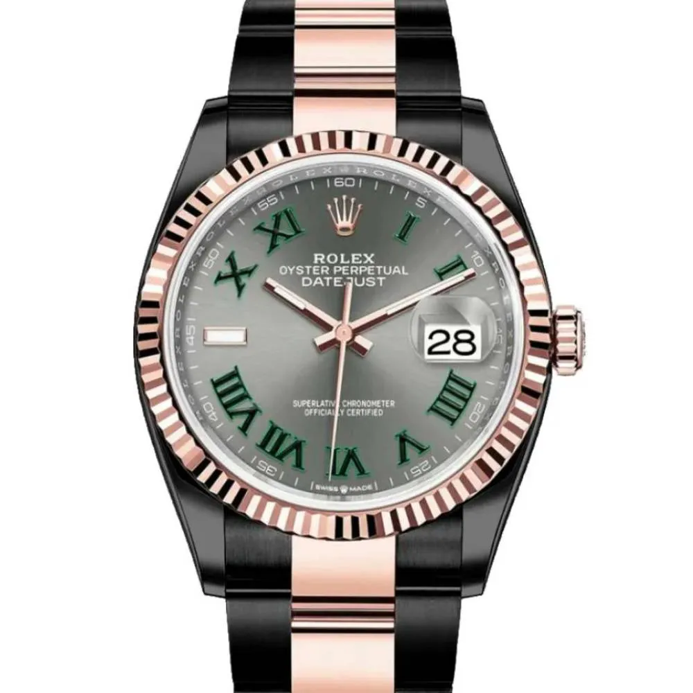 Rolex Datejust 36mm - Ref: 126231-0030 (PVD) - Slate Grey Wimbledon Roman Dial & Fluted Bezel, Black PVD Stainless Steel Oyster Bracelet Watch