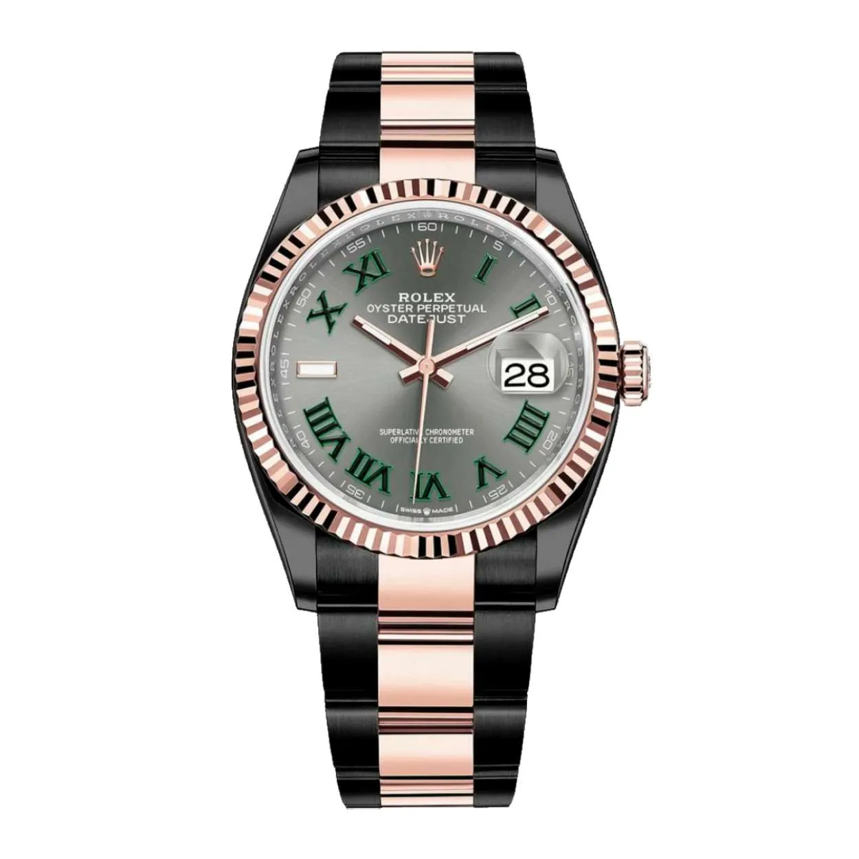 Rolex Datejust 36mm - Ref: 126231-0030 (PVD) - Slate Grey Wimbledon Roman Dial & Fluted Bezel, Black PVD Stainless Steel Oyster Bracelet Watch