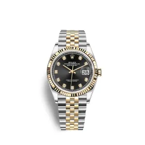 Rolex Datejust 36mm - Ref: 126233-0021 - Black Diamond Dial, Two Tone Stainless Steel & 18K Yellow Gold Jubilee Bracelet Watch