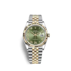Rolex Datejust 36mm - Ref: 126233-0025 - Green Roman Diamond Dial, Two Tone Stainless Steel & 18K Yellow Gold Jubilee Bracelet Watch
