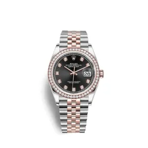 Rolex Datejust 36mm - Ref: 126281rbr-0007 - Black Diamond Dial & Diamond Bezel, Two Tone Stainless Steel & 18K Rose Gold Jubilee Bracelet Watch
