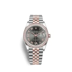 Rolex Datejust 36mm - Ref: 126281rbr-0011 - Dark Rhodium Roman Diamond Dial, Two Tone Stainless Steel & 18K Rose Gold Jubilee Bracelet Watch