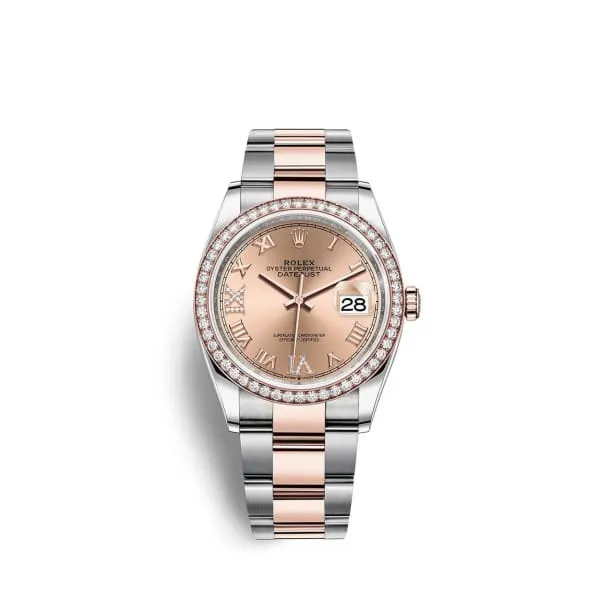 Rolex Datejust 36mm - Ref: 126281rbr-0016 - Rose Roman Diamond Dial & Diamond Bezel, Two Tone Stainless Steel & 18K Rose Gold Oyster Bracelet Watch