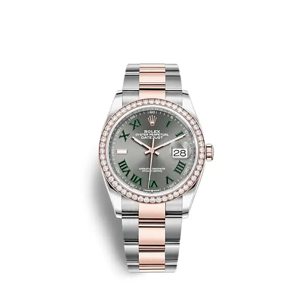 Rolex Datejust 36mm - Ref: 126281rbr-0018 - Slate Grey Wimbledon Roman Dial & Diamond Bezel, Two Tone Stainless Steel & 18K Rose Gold Oyster Bracelet Watch