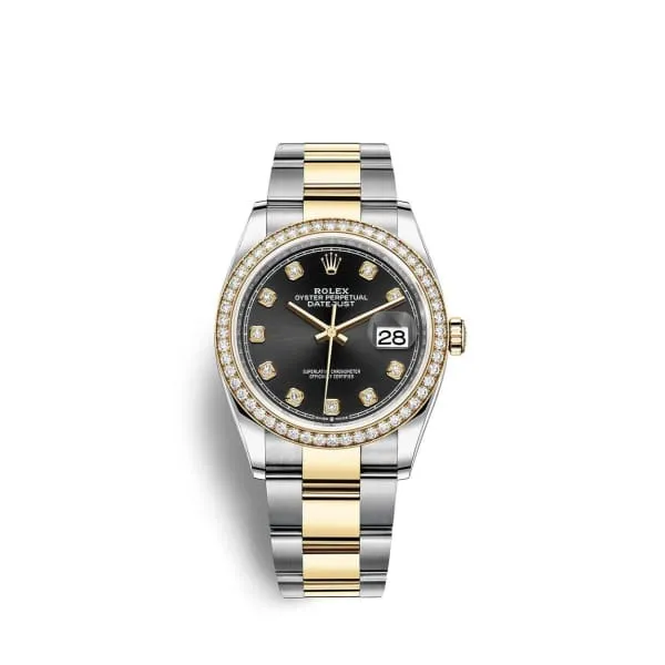 Rolex Datejust 36mm - Ref: 126283rbr-0008 - Black Diamond Dial & Diamond Bezel, Two Tone Stainless Steel & 18K Yellow Gold Oyster Bracelet Watch