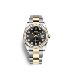 Rolex Datejust 36mm - Ref: 126283rbr-0008 - Black Diamond Dial & Diamond Bezel, Two Tone Stainless Steel & 18K Yellow Gold Oyster Bracelet Watch