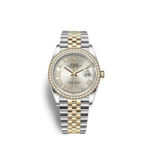 Rolex Datejust 36mm - Ref: 126283rbr-0017 - Silver Roman Diamond Dial & Diamond Bezel, Two Tone Stainless Steel & 18K Yellow Gold Jubilee Bracelet Watch