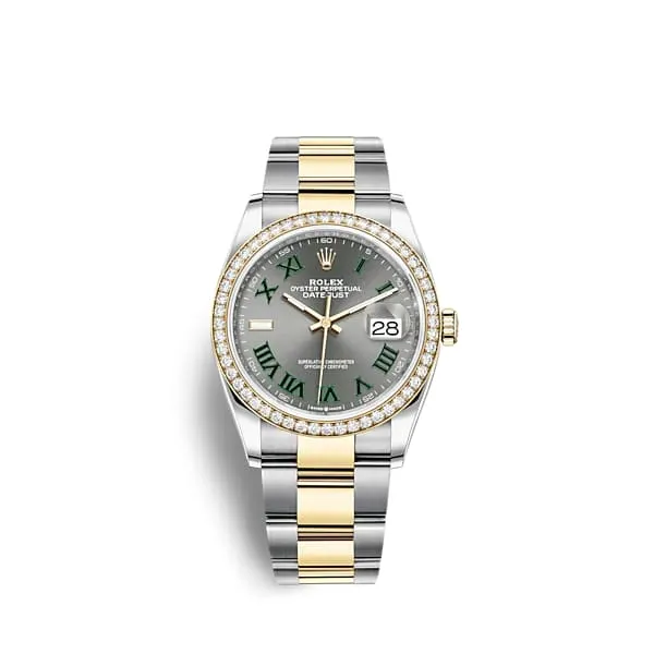 Rolex Datejust 36mm - Ref: 126283rbr-0022 - Slate Grey Wimbledon Roman Dial & Diamond Bezel, Two Tone Stainless Steel & 18K Yellow Gold Oyster Bracelet Watch