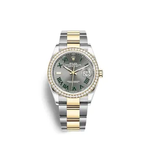 Rolex Datejust 36mm - Ref: 126283rbr-0022 - Slate Grey Wimbledon Roman Dial & Diamond Bezel, Two Tone Stainless Steel & 18K Yellow Gold Oyster Bracelet Watch