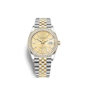 Rolex Datejust 36mm - Ref: 126283rbr-0023 - Golden Palm Motif Dial & Diamond Bezel, Two Tone Stainless Steel & 18K Yellow Gold Jubilee Bracelet Watch