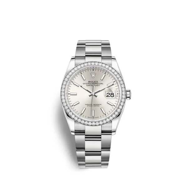 Rolex Datejust 36mm - Ref: 126284rbr-0006 - Silver Stick Dial & Diamond Bezel, Stainless Steel Oyster Bracelet Watch