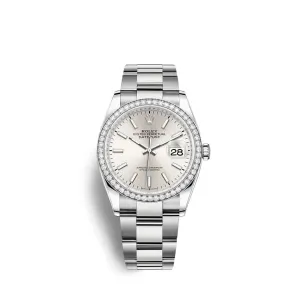 Rolex Datejust 36mm - Ref: 126284rbr-0006 - Silver Stick Dial & Diamond Bezel, Stainless Steel Oyster Bracelet Watch