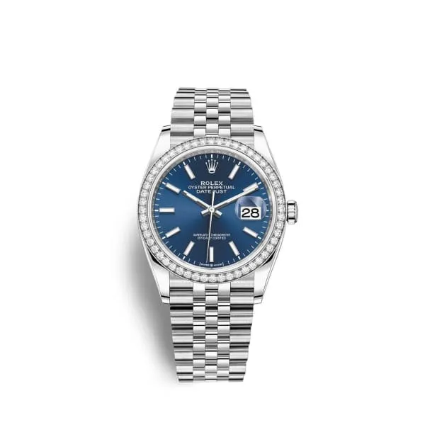 Rolex Datejust 36mm - Ref: 126284rbr-0009 - Blue Stick Dial & Diamond Bezel, Stainless Steel Jubilee Bracelet Watch