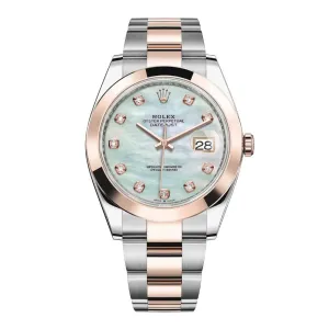 Rolex Datejust 41mm - Ref: 126301-0013 - White Mother of Pearl Diamond Dial, Two Tone Stainless Steel & 18K Rose Gold Oyster Bracelet Men's Watch