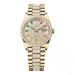 Rolex Day Date 36mm - Ref: 128348rbr-0031 - Pave Rainbow Diamond Dial & Diamond Bezel, 18K Yellow Gold & Diamonds President Bracelet Watch