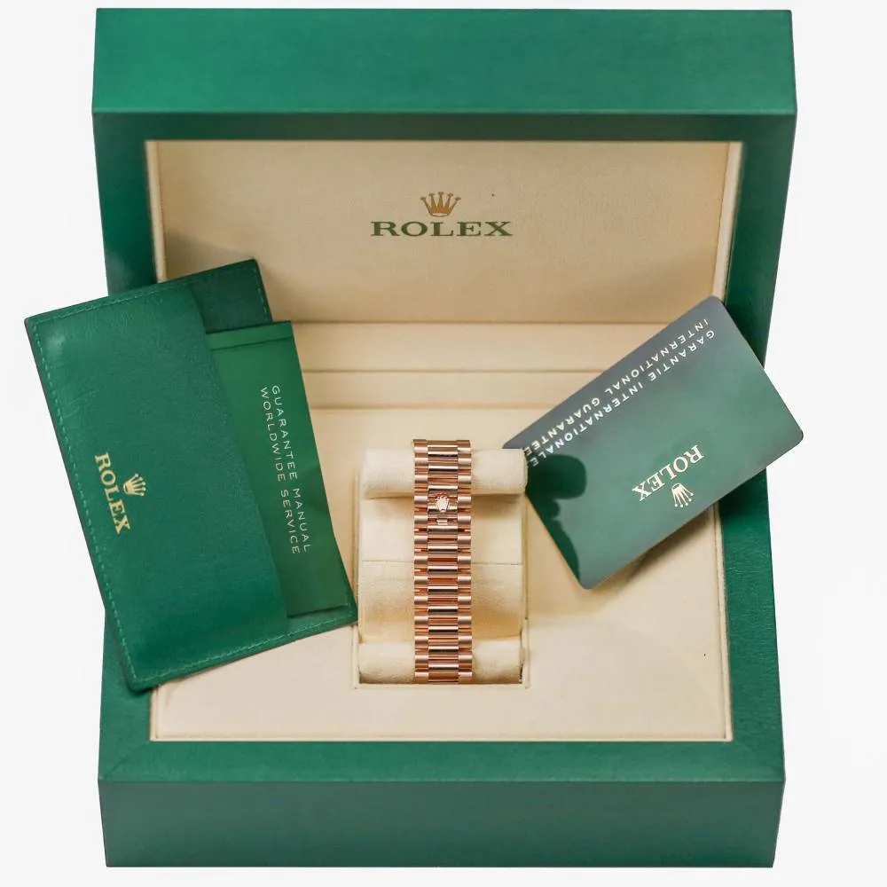 Rolex Day Date 40mm - Ref: 228235-0025 - Olive Green Roman Dial & Fluted Bezel, 18K Rose Gold President Bracelet Men's Watch