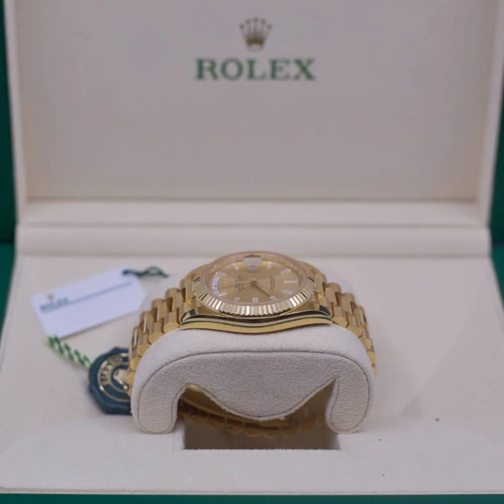 Rolex Day Date 40mm - Ref: 228238-0005 - Champagne Diamond Dial & Fluted Bezel, 18K Yellow Gold President Bracelet Men's Watch