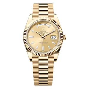 Rolex Day Date 40mm - Ref: 228238-0005 - Champagne Diamond Dial & Fluted Bezel, 18K Yellow Gold President Bracelet Men's Watch