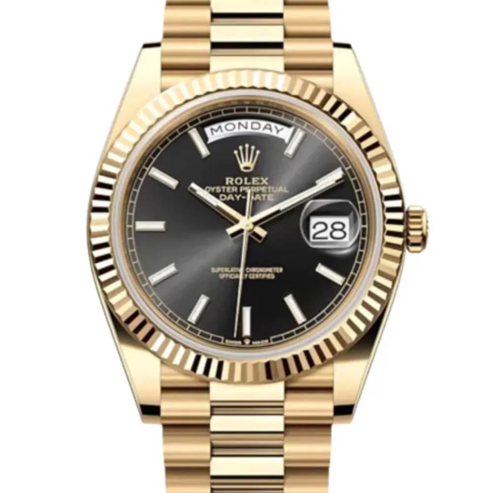 Rolex Day Date 40mm - Ref: 228238 - Black Stick Dial & Fluted Bezel, 18K Yellow Gold President Bracelet Men's Watch