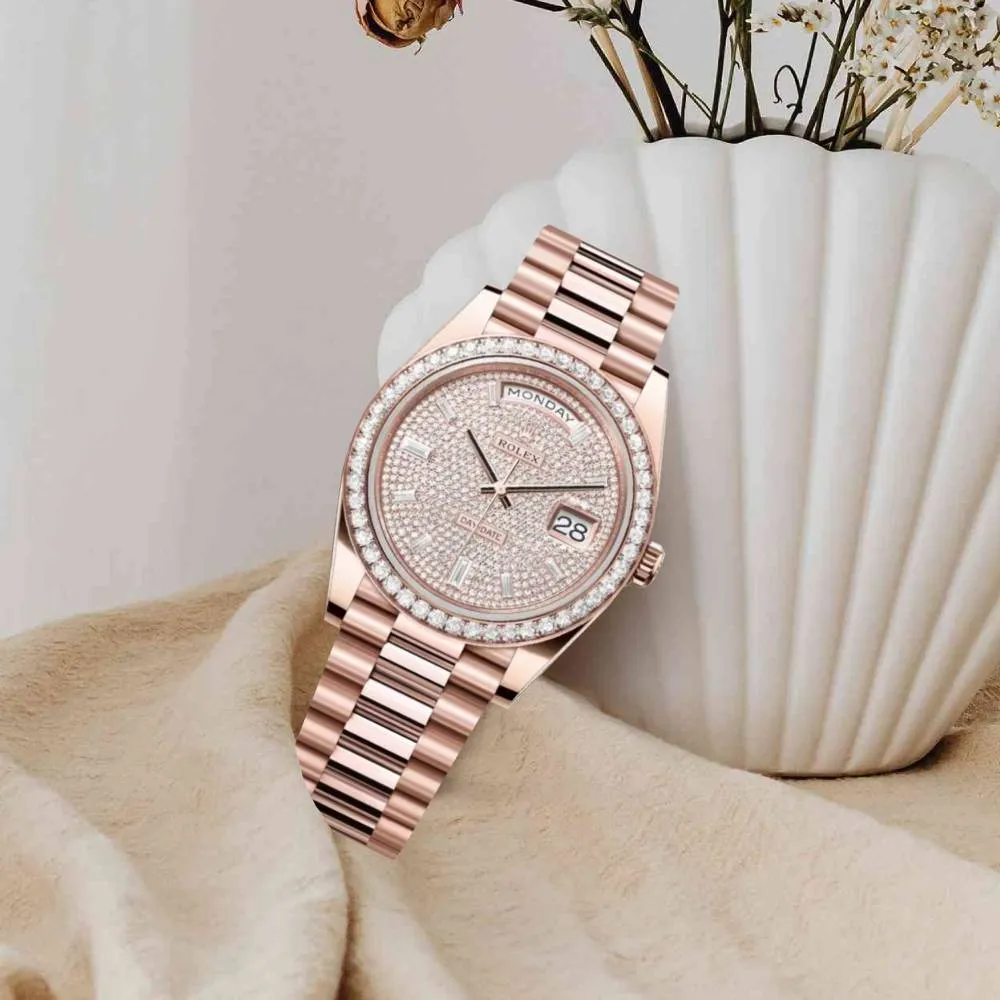 Rolex Day Date 40mm - Ref: 228345rbr-0002 - Pave Diamond Dial & Diamond Bezel, 18K Rose Gold President Bracelet Men's Watch