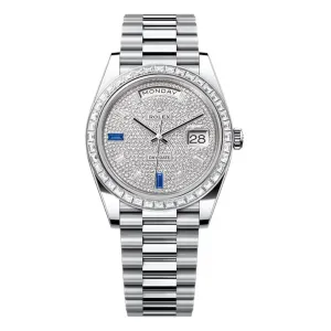 Rolex Day Date 40mm - Ref: 228396tbr-0021 - Pave Diamond / Sapphire Dial & Diamond Bezel, Platinum President Bracelet Men's Watch