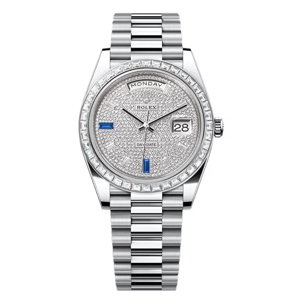 Rolex Day Date 40mm - Ref: 228396tbr-0021 - Pave Diamond / Sapphire Dial & Diamond Bezel, Platinum President Bracelet Men's Watch