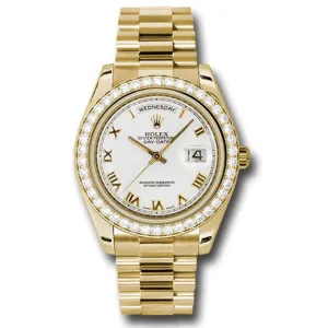 Rolex Day Date II 41mm - Ref: 218348 wrp - White Roman Dial & Diamond Bezel, 18K Yellow Gold President Bracelet Men's Watch