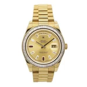 Rolex Day Date II 41mm - Ref: ROL-425000 - Champagne Diamond / Ruby Dial & Diamond Bezel, 18K Yellow Gold President Bracelet Men's Watch