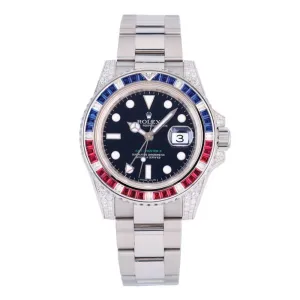 Rolex GMT-Master II 40mm - Ref: 116759SARU - Black Dial, Diamond Ruby Sapphire Bezel, Diamond Case, 18K White Gold Oyster Bracelet Men's Watch