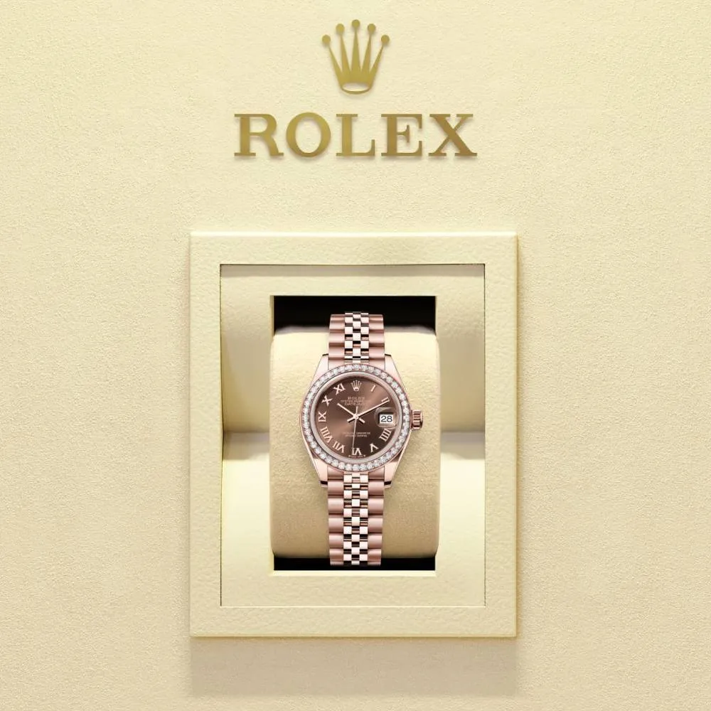 Rolex Lady-Datejust 28mm - Ref: 279135rbr-0012 - Chocolate Roman Diamond Dial & Diamond Bezel, 18K Rose Gold Jubilee Bracelet Women's Watch
