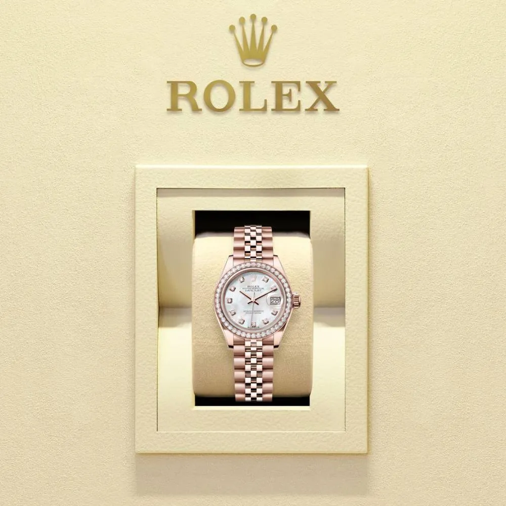 Rolex Lady-Datejust 28mm - Ref: 279135rbr-0019 - White Mother of Pearl Diamond Dial, 18K Rose Gold Jubilee Bracelet Women's Watch