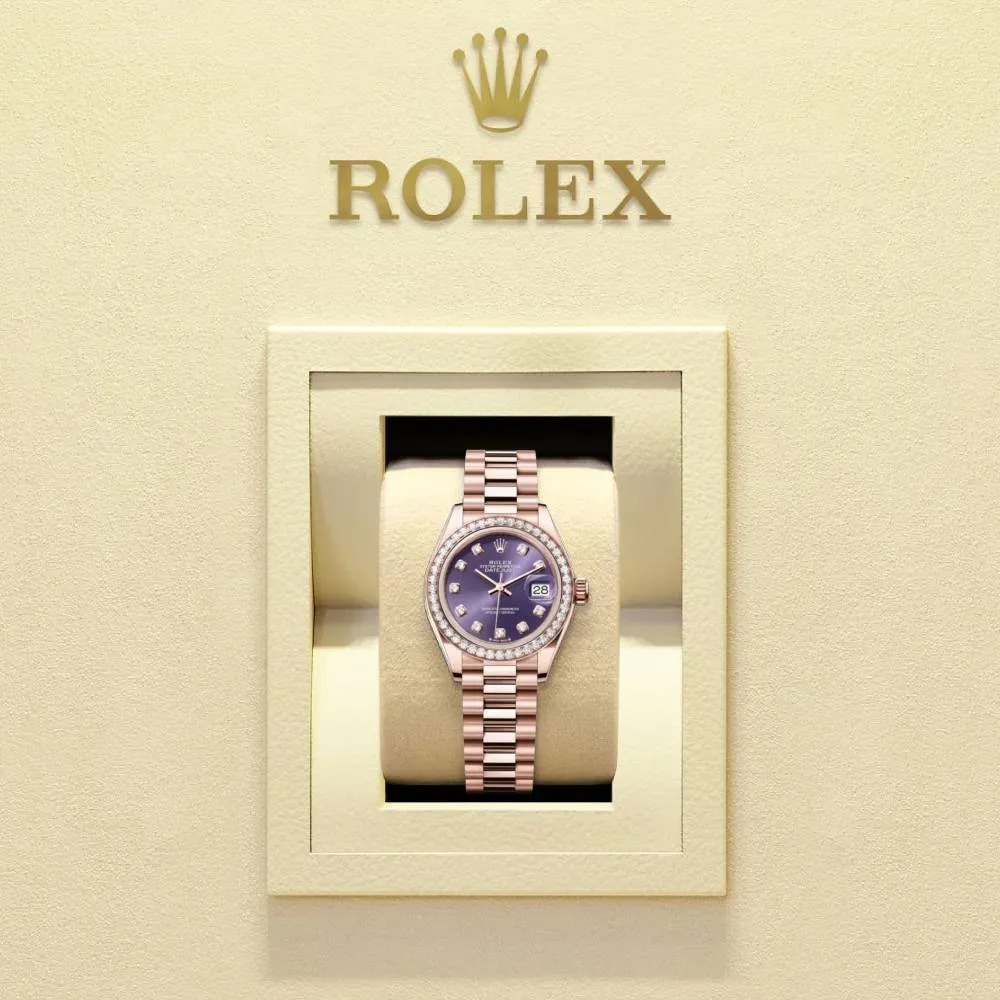 Rolex Lady Datejust 28mm - Ref: 279135rbr-0020 - Aubergine Purple Diamond Dial & Diamond Bezel, 18K Rose Gold President Bracelet Women's Watch