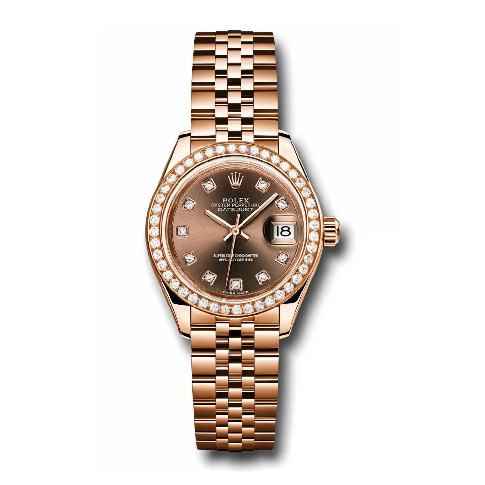 Rolex Lady-Datejust 28mm - Ref: 279135RBR chodj - Chocolate Diamond Dial & Diamond Bezel, 18K Rose Gold Jubilee Bracelet Women's Watch