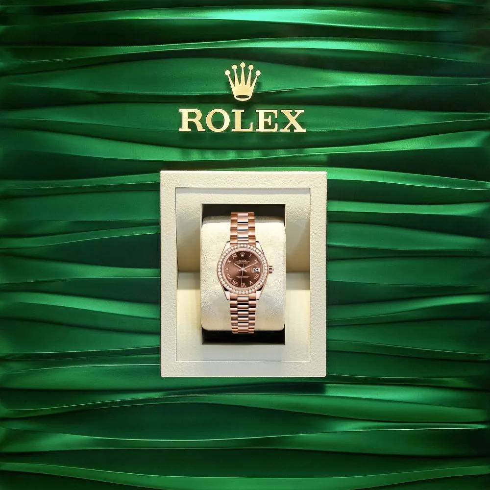 Rolex Lady Datejust 28mm - Ref: 279135rbr chorp - Chocolate Dial & Diamond Bezel, 18K Rose Gold Oyster Bracelet Women's Watch