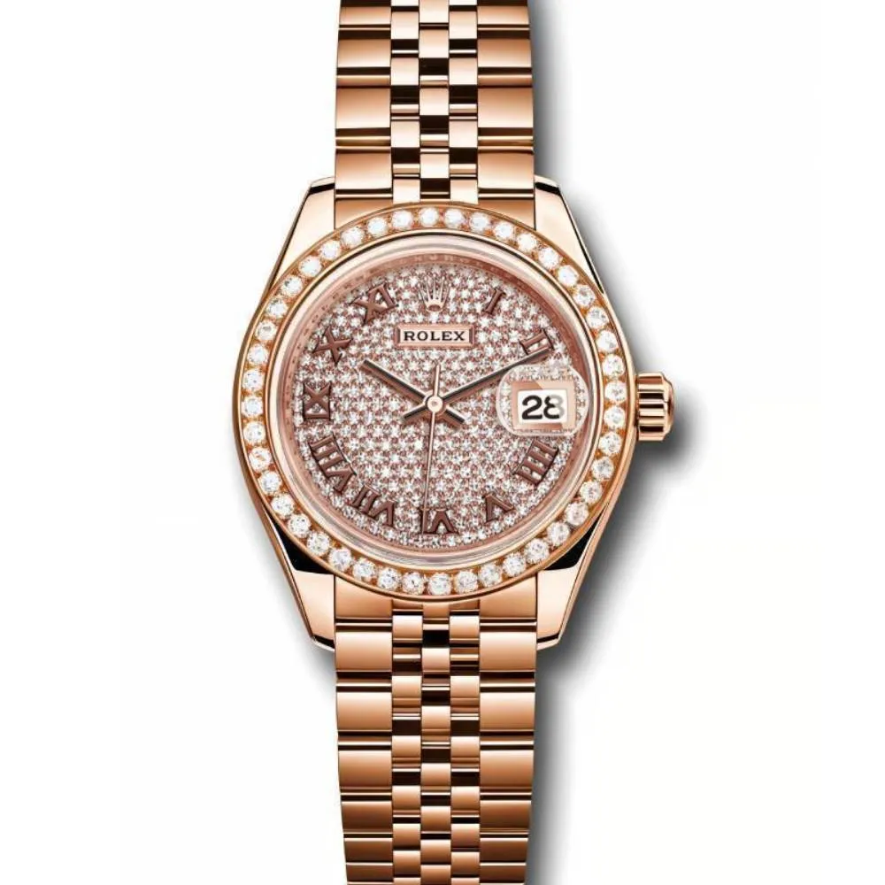 Rolex Lady Datejust 28mm - Ref: 279135rbr dprj - Sundust Diamond Dial, 18K Rose Gold Jubilee Bracelet Women's Watch