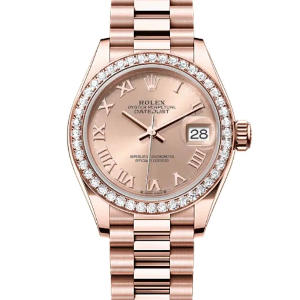 Rolex Lady Datejust 28mm - Ref: 279135rbr rsrp - Rose Dial & Diamond Bezel, 18K Rose Gold Oyster Bracelet Women's Watch