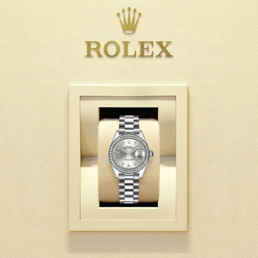 Rolex Lady-Datejust 28mm - Ref: 279136rbr-0003 - Silver Diamond Dial & Diamond Bezel, 18K White Gold Presidential Bracelet Women's Watch