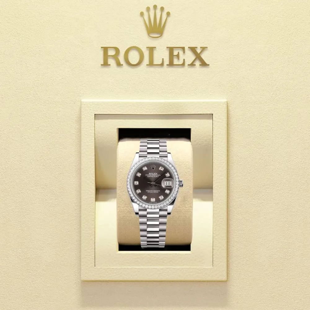 Rolex Lady-Datejust 28mm - Ref: 279136RBR dkgdp - Grey Diamond Dial & Diamond Bezel, Platinum Presidential Bracelet Women's Watch