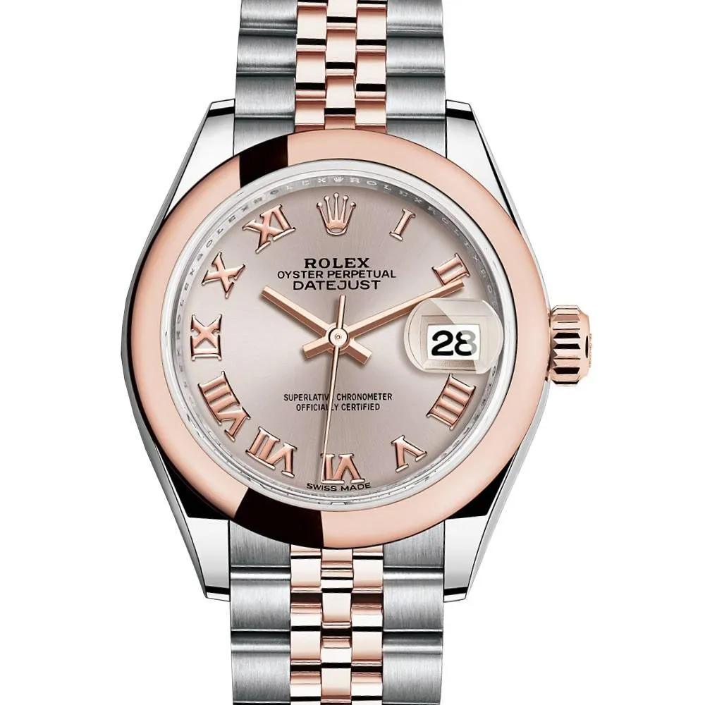 Rolex Lady-Datejust 28mm - Ref: 279161-0005 - Sundust Roman Dial, Two Tone Stainless Steel & 18K Rose Gold Jubilee Bracelet Women's Watch