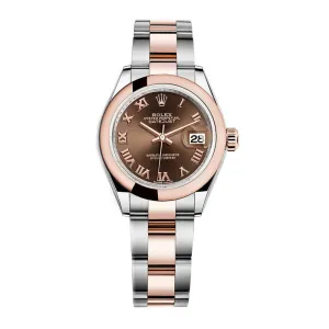 Rolex Lady-Datejust 28mm - Ref: 279161-0010 - Chocolate Roman Dial, Two Tone Stainless Steel & 18K Rose Gold Oyster Bracelet Women's Watch