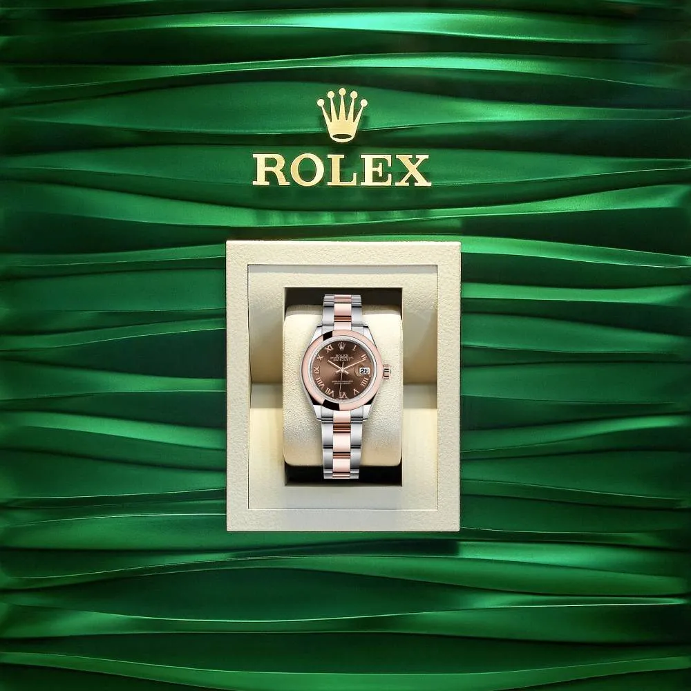 Rolex Lady-Datejust 28mm - Ref: 279161-0010 - Chocolate Roman Dial, Two Tone Stainless Steel & 18K Rose Gold Oyster Bracelet Women's Watch