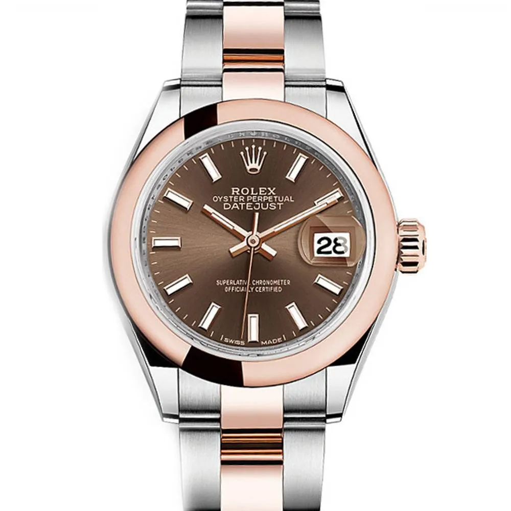 Rolex Lady-Datejust 28mm - Ref: 279161-0018 - Chocolate Stick Dial, Two Tone Stainless Steel & 18K Rose Gold Oyster Bracelet Women's Watch