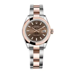 Rolex Lady-Datejust 28mm - Ref: 279161-0018 - Chocolate Stick Dial, Two Tone Stainless Steel & 18K Rose Gold Oyster Bracelet Women's Watch